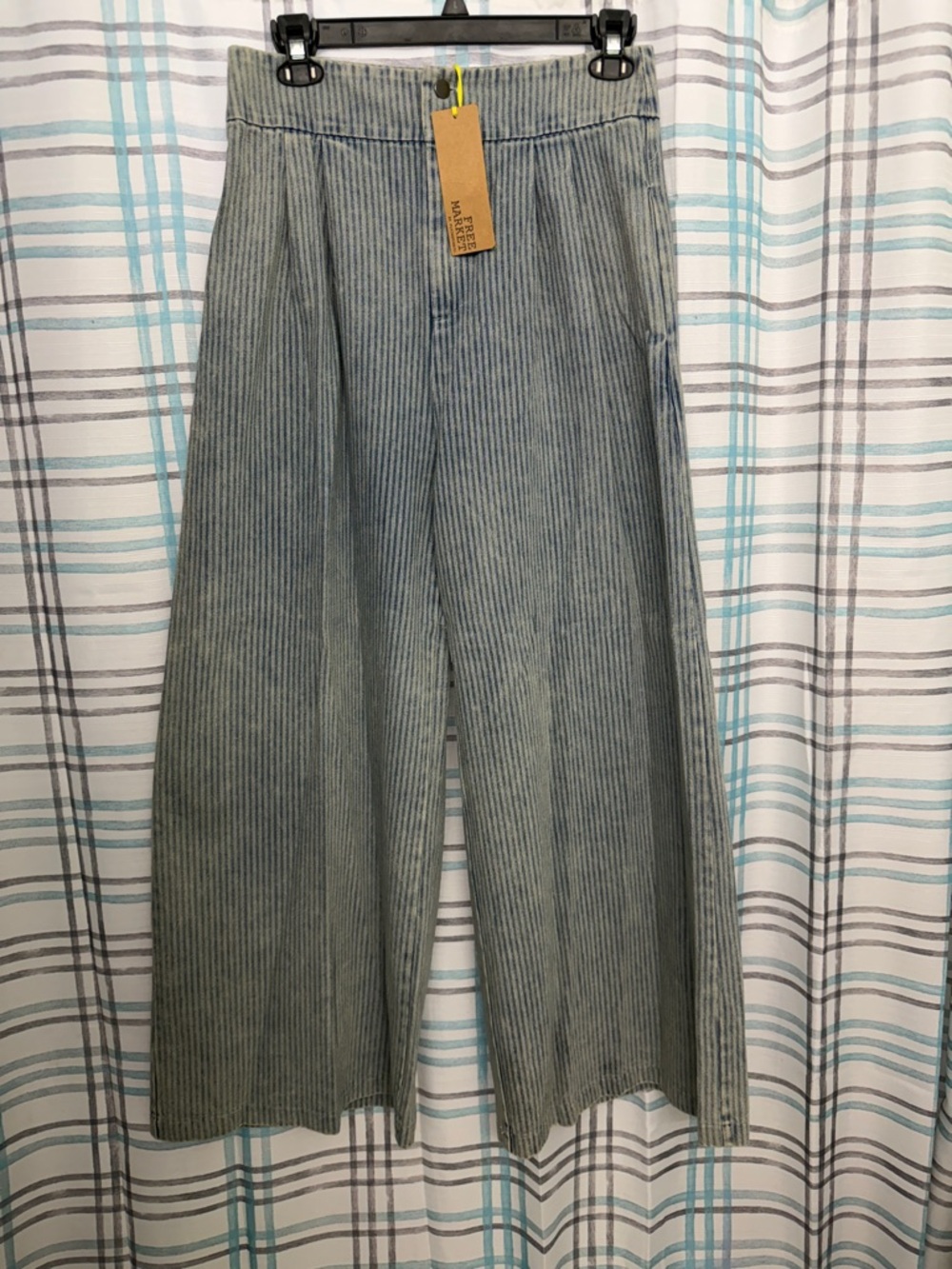 Striped Wide-Leg Jeans in Light Blue